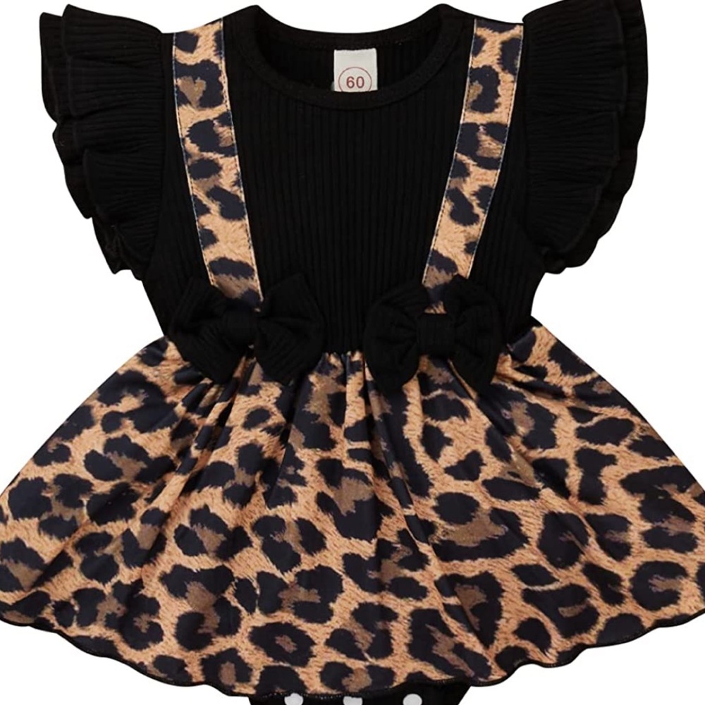 Baby Girl Romper Animal print Dress Ruffle Sleeve Onesie Outfit Jumpsuit